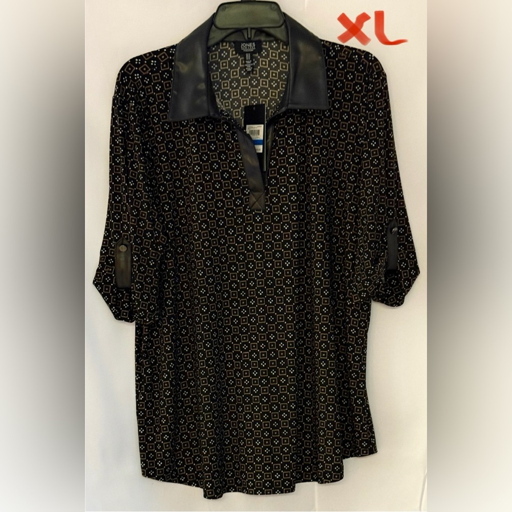 Jones New York Black Blouse with Gold Accents